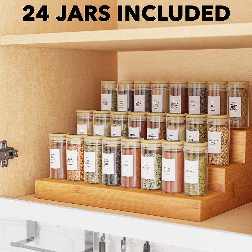 spice jars with labels