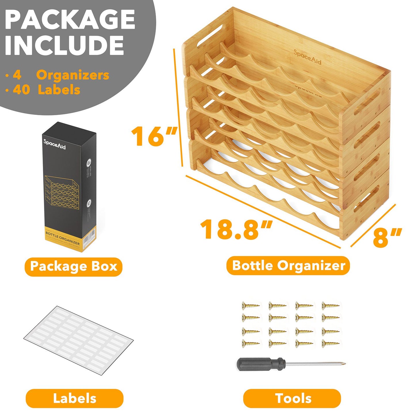 SpaceAid bamboo stackable water bottle organizer