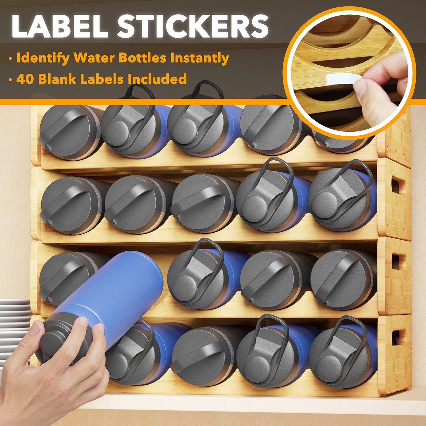 SpaceAid bamboo stackable water bottle organizer