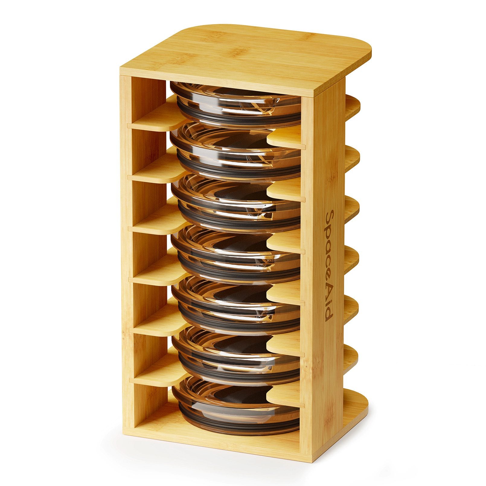 SpaceAid Bamboo Plastic Lid Organizer for Kitchen