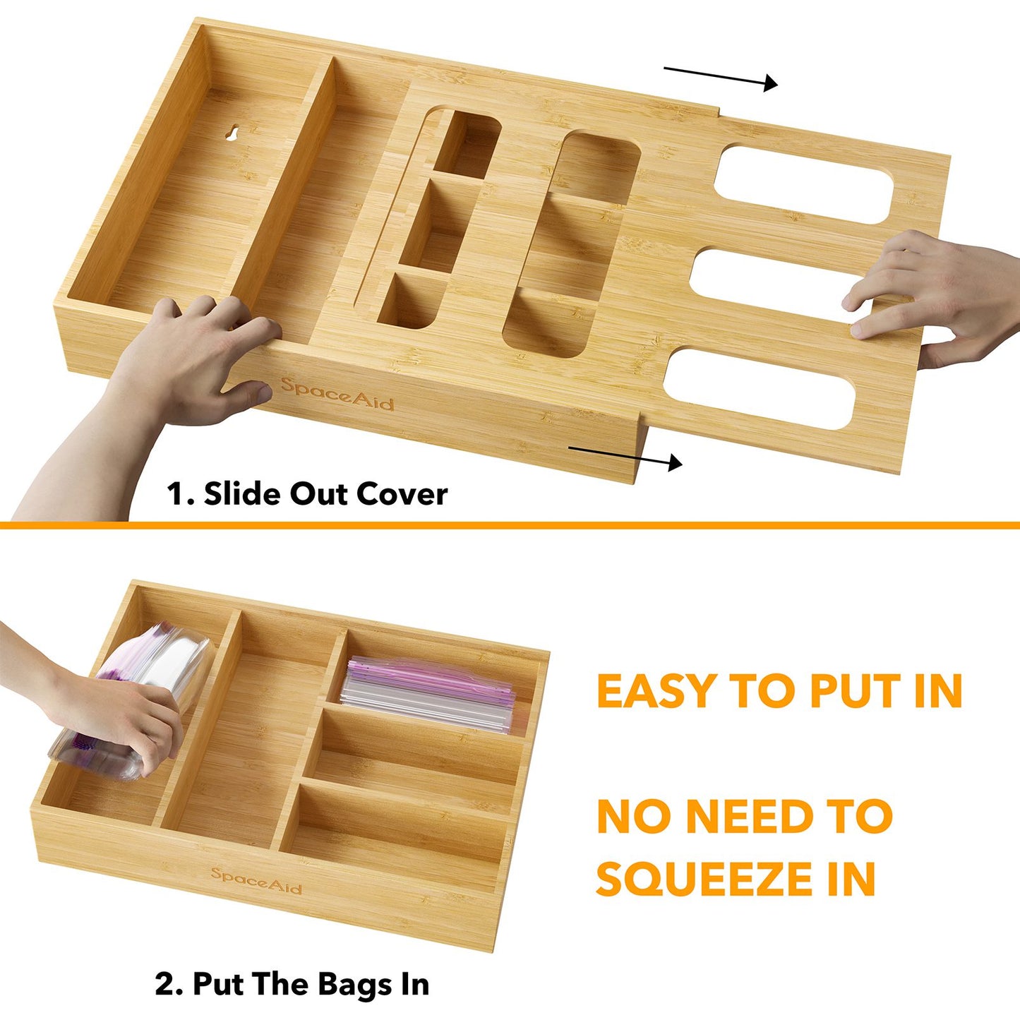 SpaceAid bamboo ziplock storage bag organizer