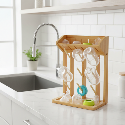 SpaceAid Bamboo Baby Bottle Drying Rack | Neat Countertop Solution for New Parents