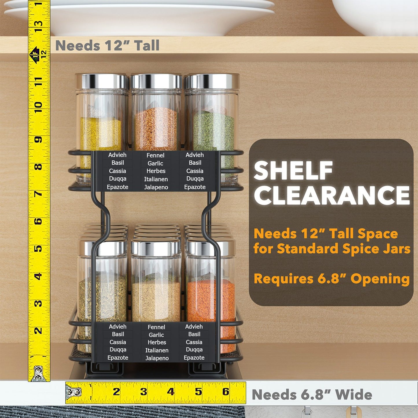 SpaceAid Slide Out Spice Rack Organizer for Kitchen Cabinet with Labels and Chalk Marker, 1 Drawer 2-Tier