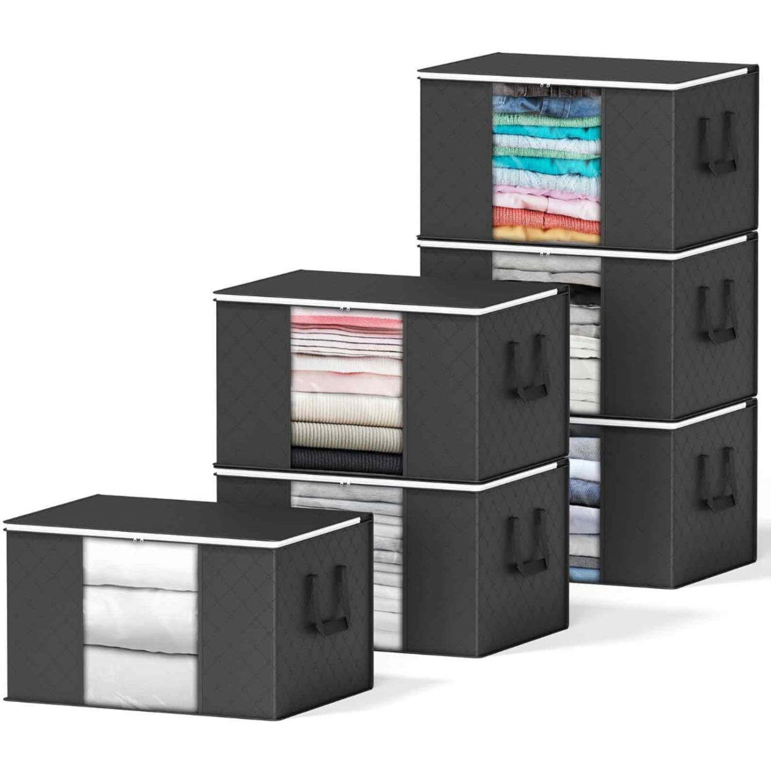 6 Pack 90L Large Storage Bins black