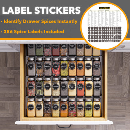 SpaceAid Spice Organizer for Drawer with 36 Spice Jars, 386 Spice Labels and Chalk Marker, 4 Tier