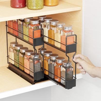 SpaceAid Slide Out Spice Rack Organizer with 20 Jars for Kitchen Cabinet, 2 Drawers 2-Tier, 5.2" W x10.75 D x10 H