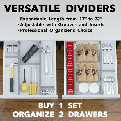 SpaceAid Bamboo Kitchen Drawer Dividers, 4 Dividers And 9 Inserts (Grey)