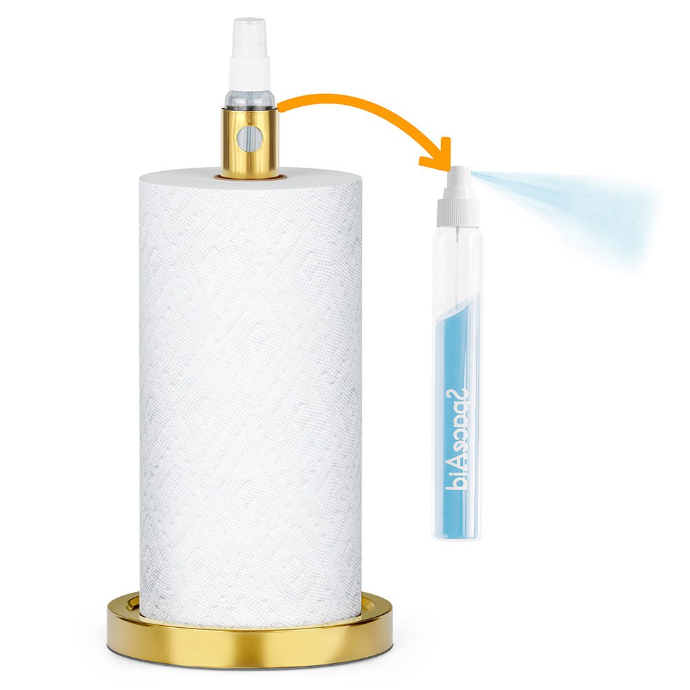 SpaceAid® 2 in 1 Gold Paper Towel Holder with Spray Bottle in The Middle 1609-1-01-1