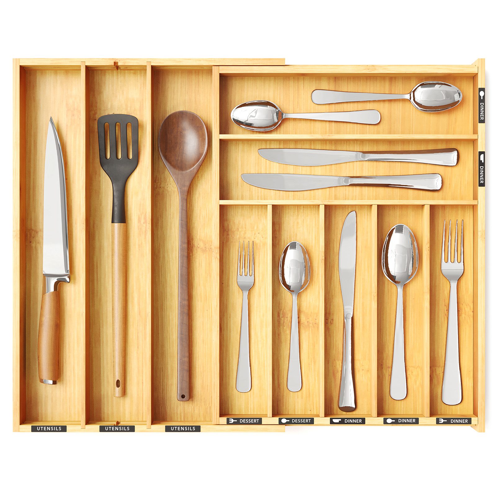 SpaceAid Bamboo Expandable Silverware Organizer for Kitchen Drawer Sto