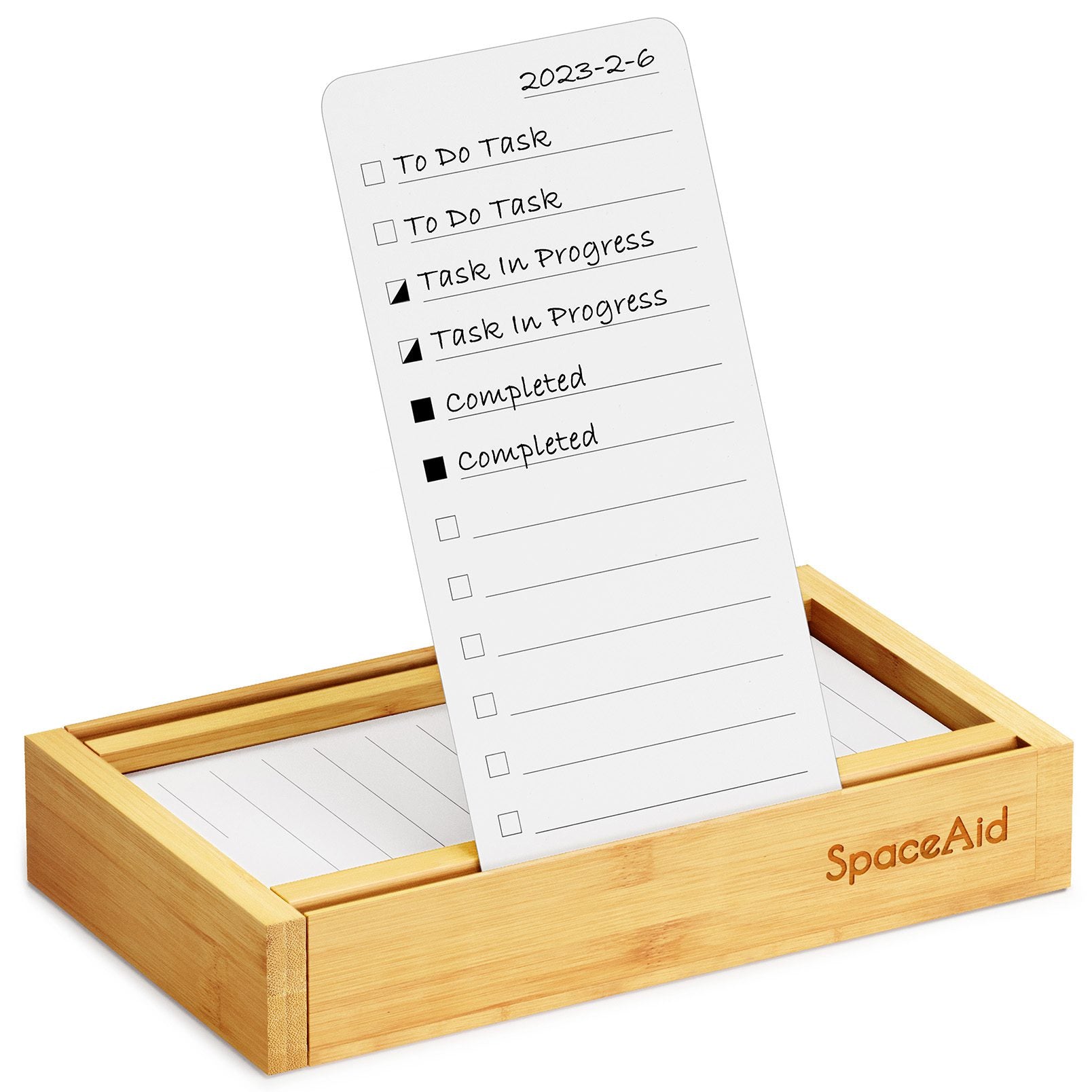 SpaceAid PlannerNeat 2024 To Do List Planner, Daily Weekly Monthly ToDo Checklist Notepad Organizer with Bamboo Holder & 50 Cards