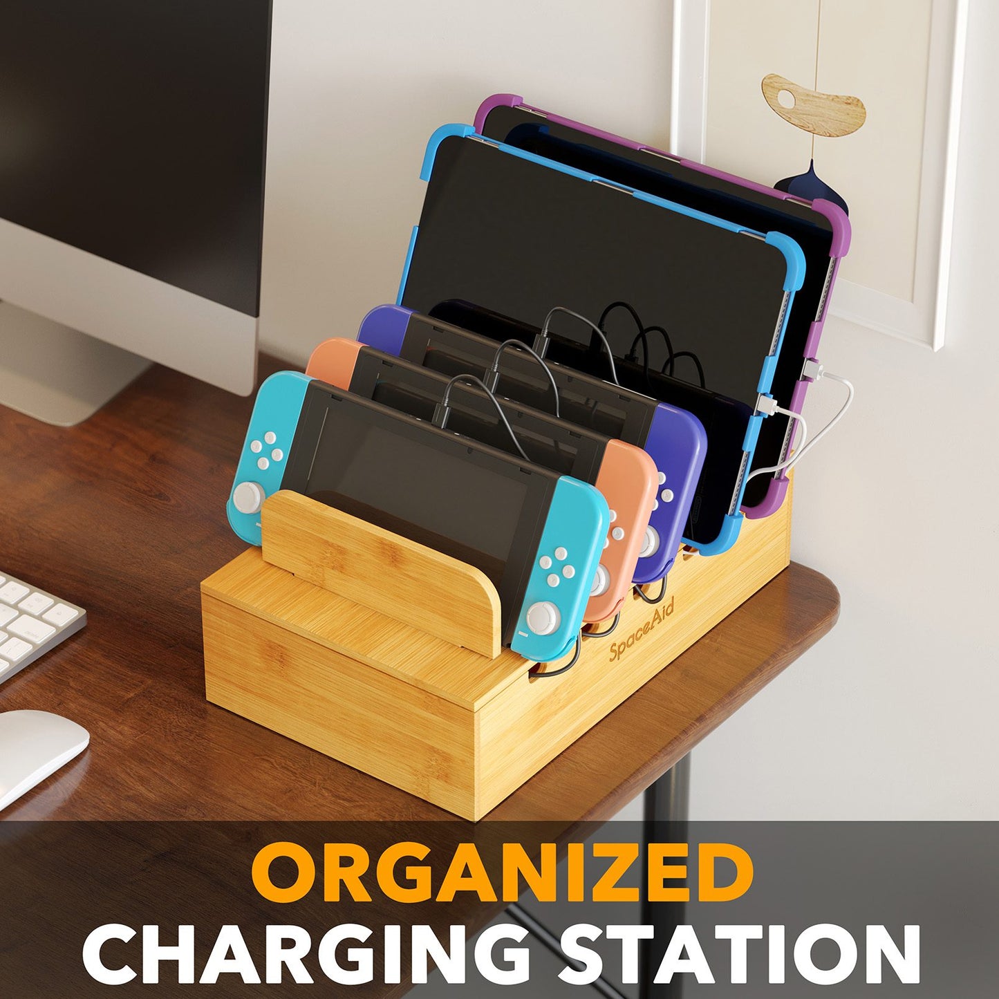 SpaceAid bamboo charging station organizer