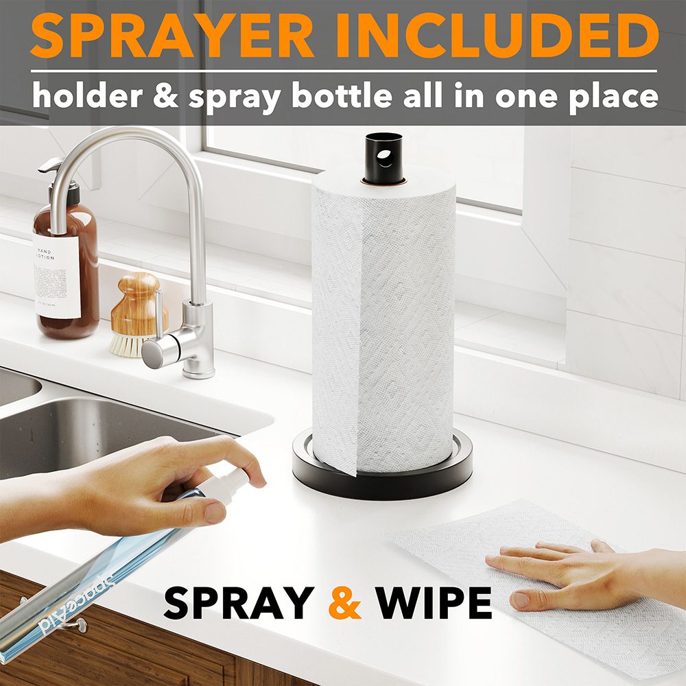 Best SpaceAid® 2 in 1 Black Countertop Paper Towel Holder with Spray B