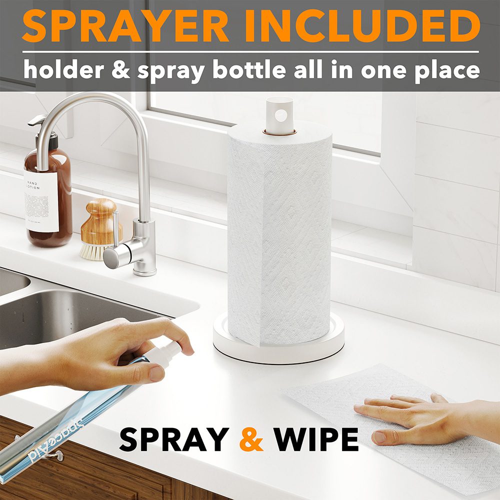 Under Cabinet Paper Towel Holder with Spray Bottle