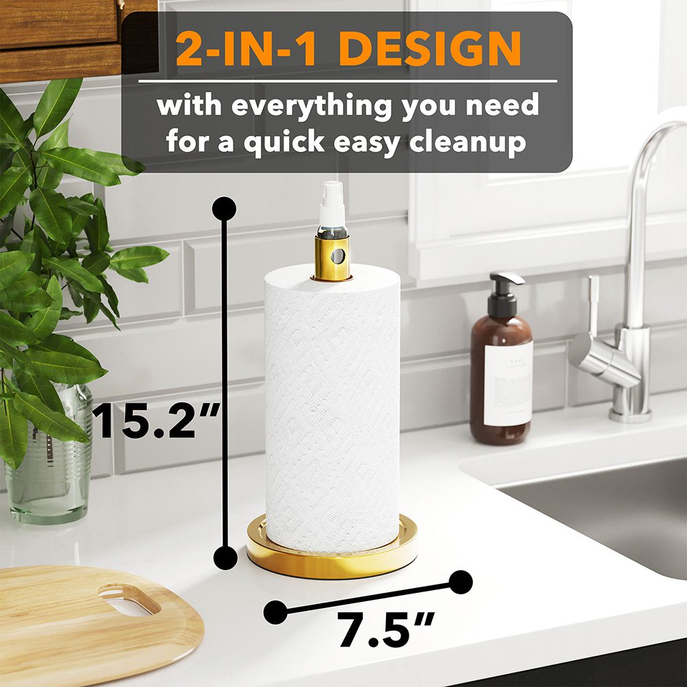 SpaceAid® 2 in 1 Gold Paper Towel Holder with Spray Bottle in The Middle