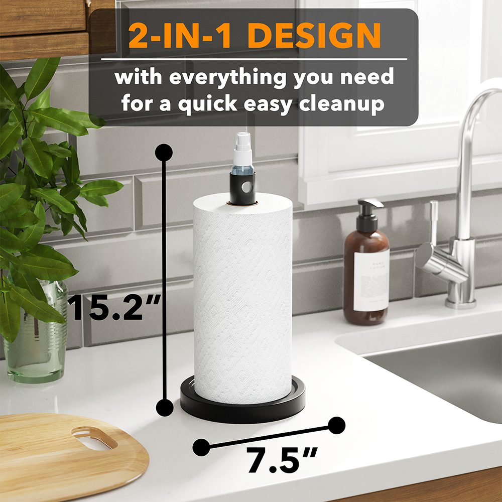 SpaceAid 2 in 1 Paper Towel Holder with Spray Bottle, Countertop Paper Towels Holders Stand with Sprayer Inside Center, Under Cabinet Papertowels