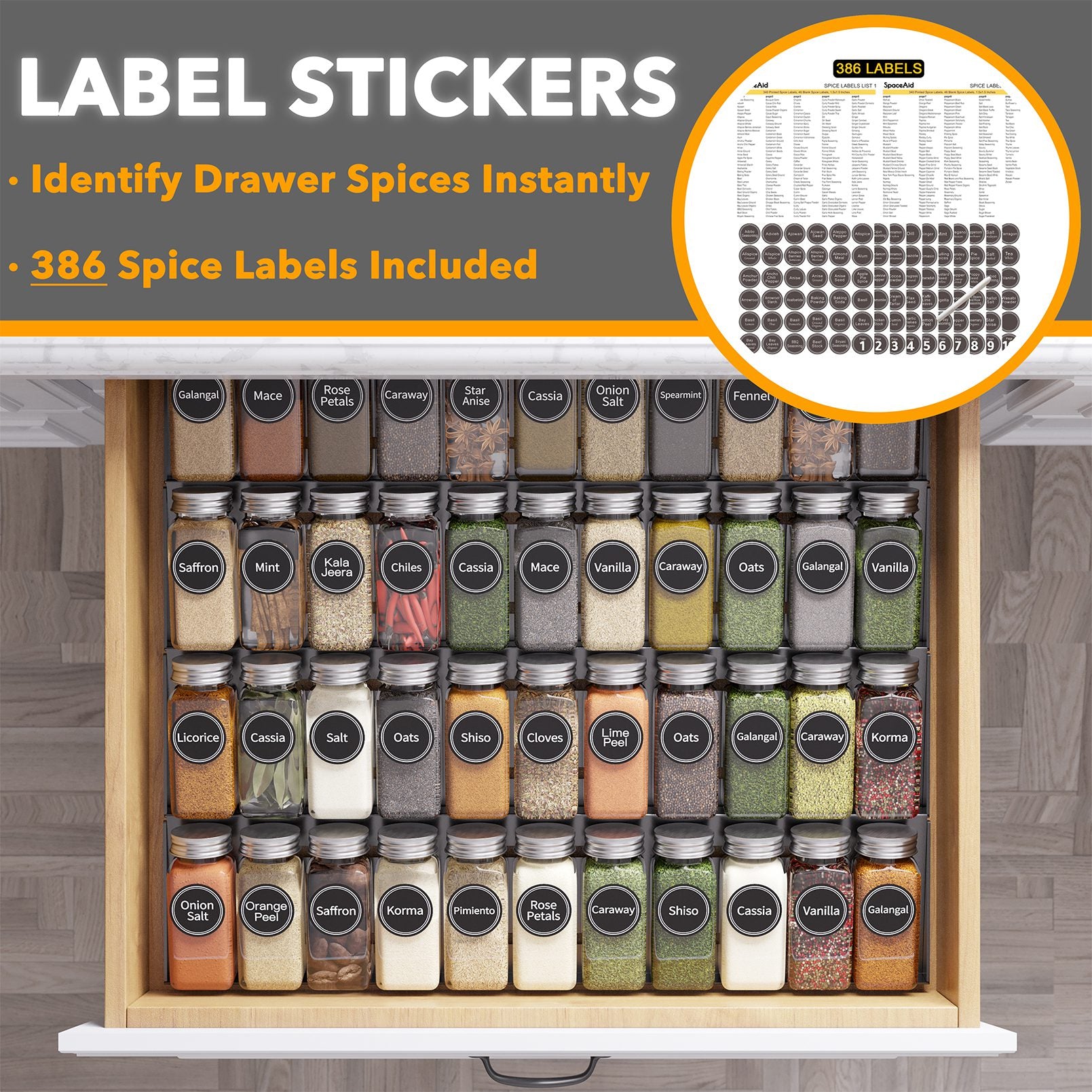 SpaceAid kitchen spice drawer organizer