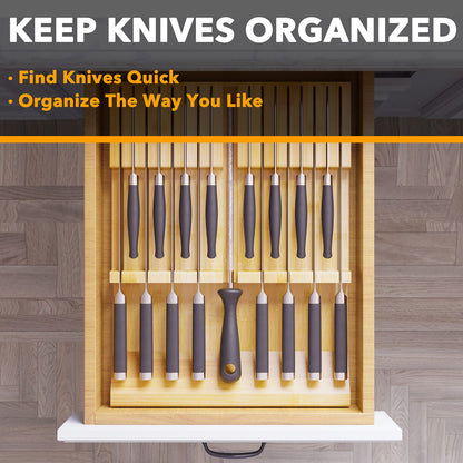 SpaceAid Bamboo Knife Drawer Organizer Insert Holder with 16 Knife Slots and 1 Sharpener Slot
