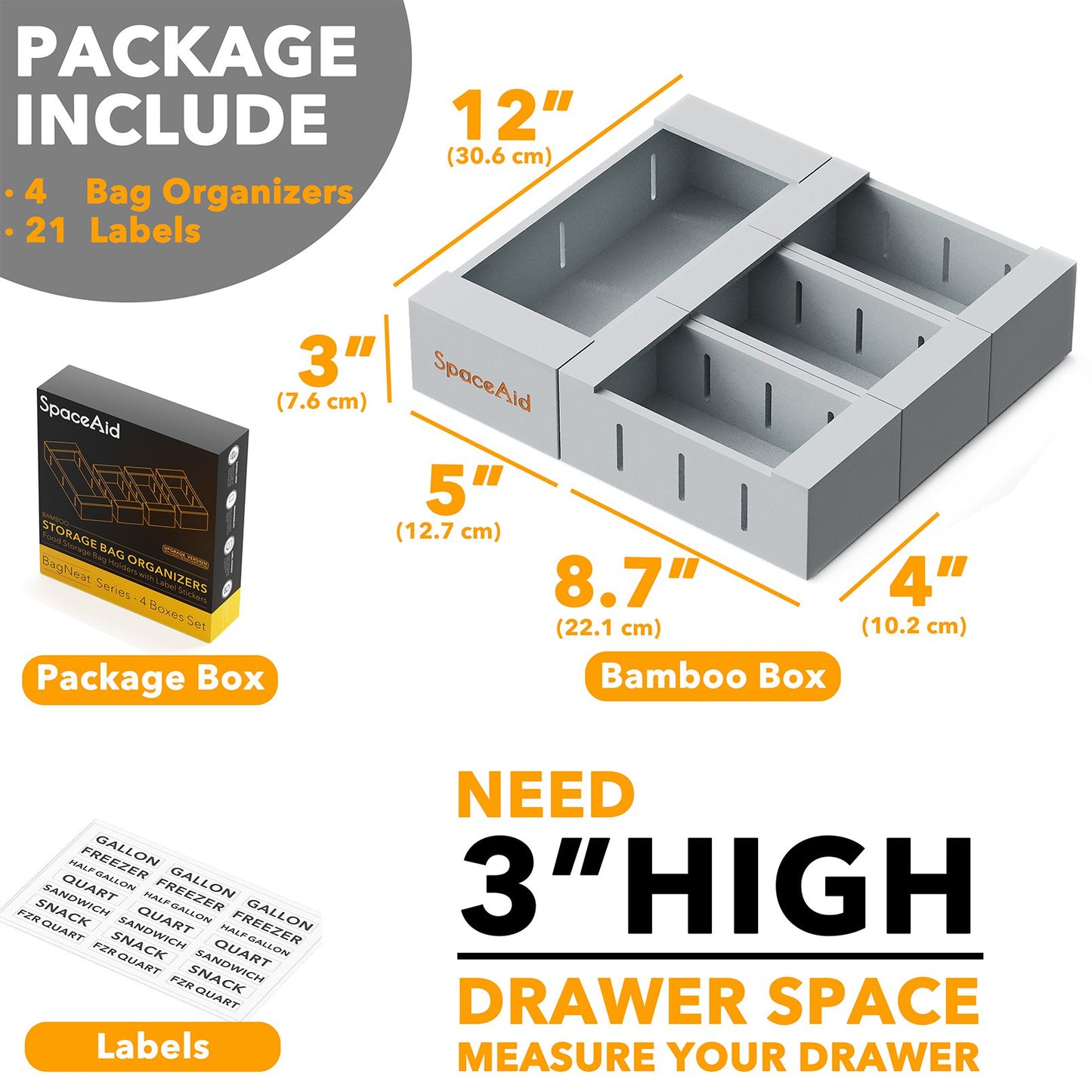 SpaceAid gray ziplock bag storage organizer
