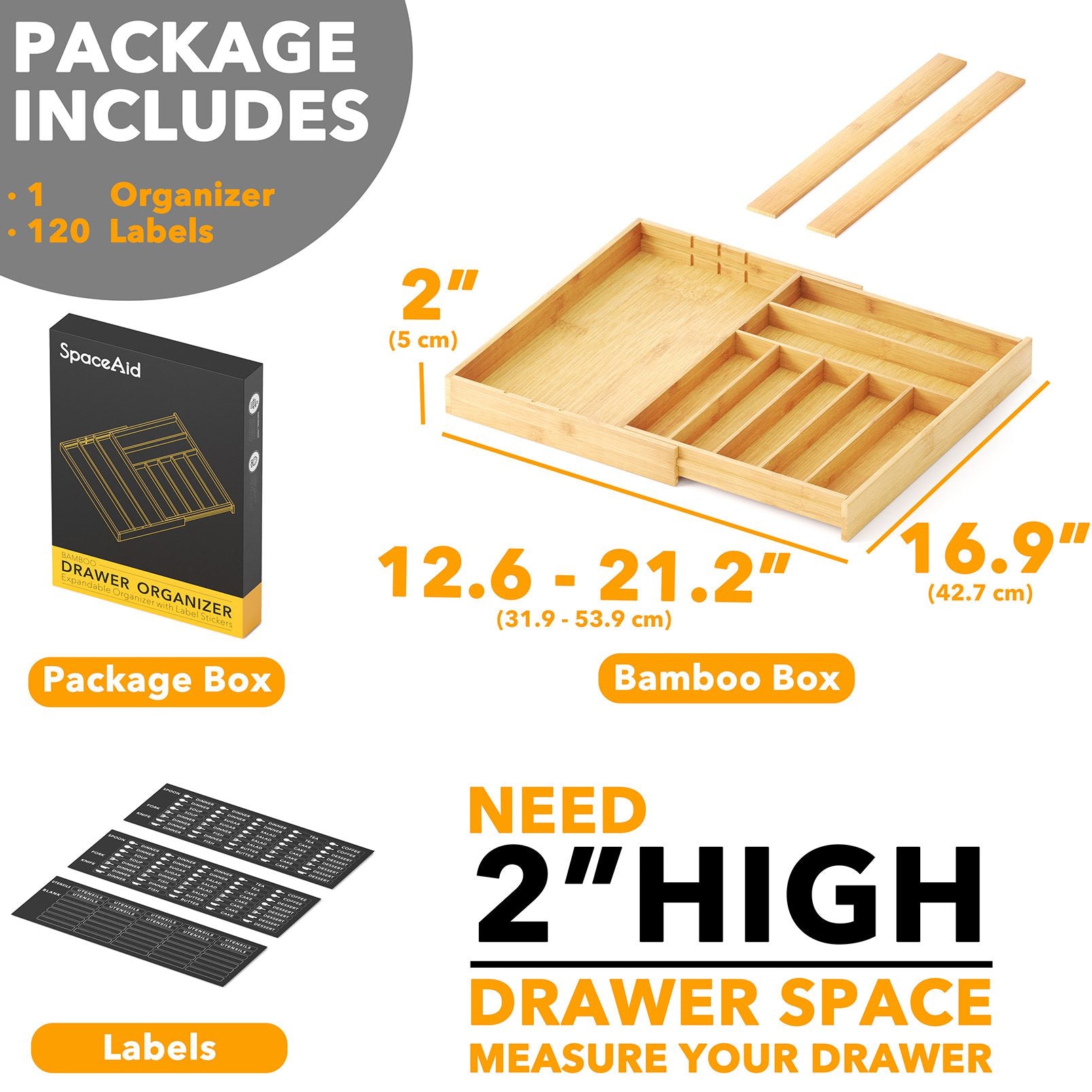 SpaceAid Divisori per cassetti in bambù con etichette, organizer regolabili per cassetti da cucina, organizzazione espandibile per casa, ufficio, comò e bagno, 6 divisori (43,2-55,9 cm SpaceAid Divisori per cassetti in bambù con etichette, organizer regolabili per cassetti da cucina, organizzazione espandibile per casa, ufficio, comò e bagno, 6 divisori (43,2-55,9 cm