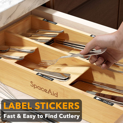 SpaceAid Bamboo Silverware Drawer Organizer with Labels (Natural, 6 Slots)