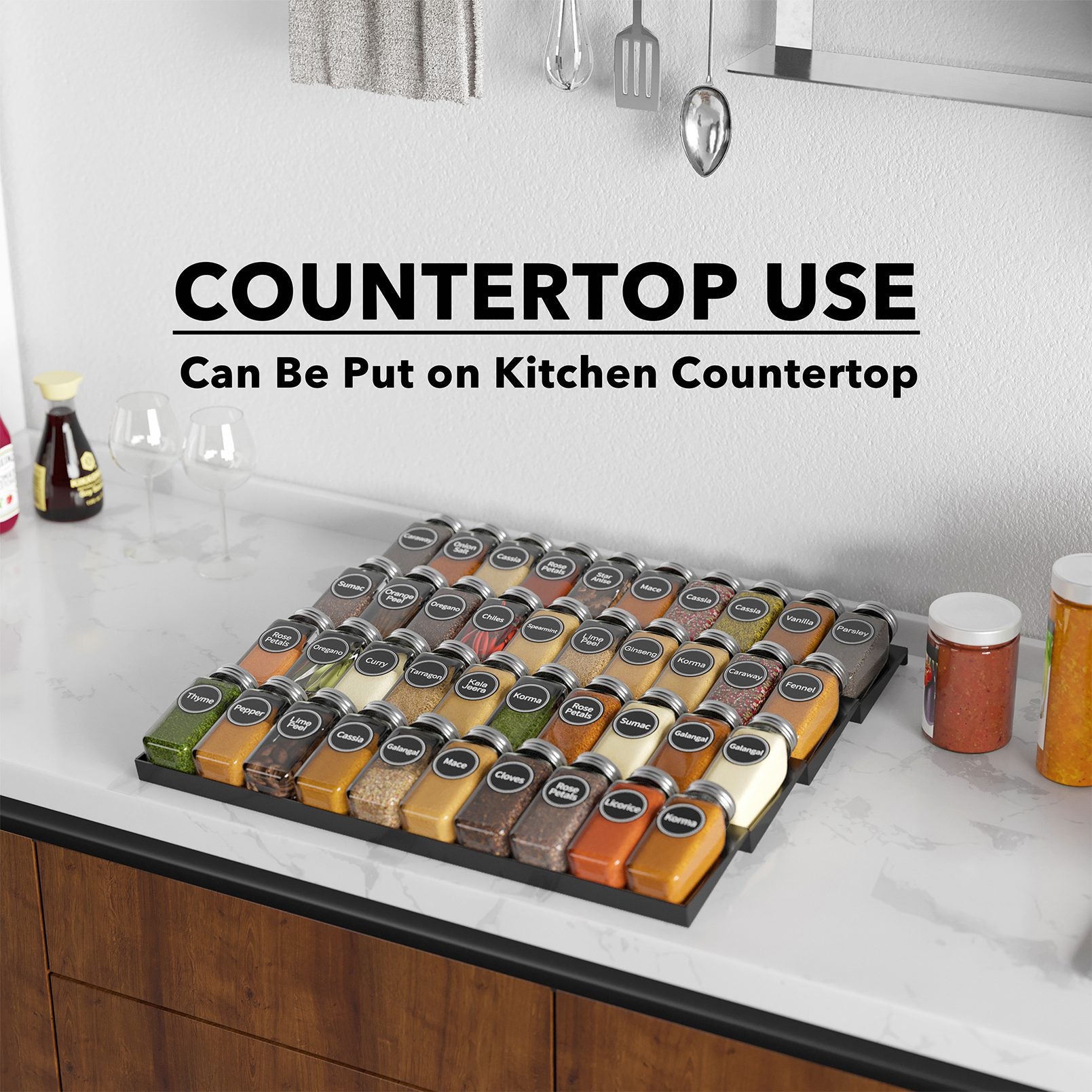 SpaceAid Kitchen Drawer Spice Organizer with 40 Glass Spice Jars,