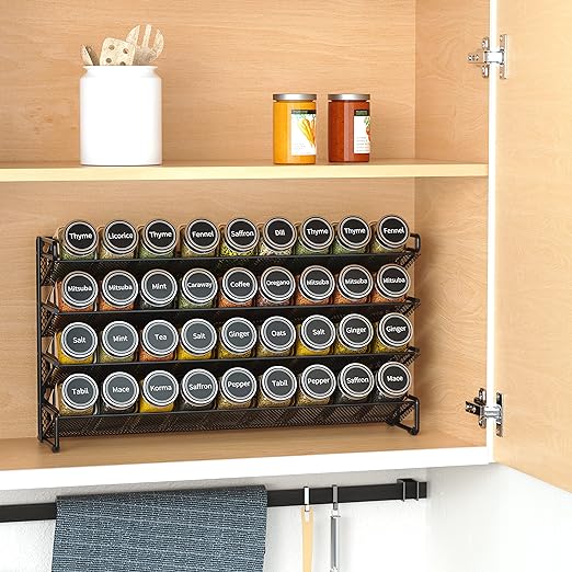 SpaceAid Spice Rack Organizer with 36 Empty Spice Bottles Black