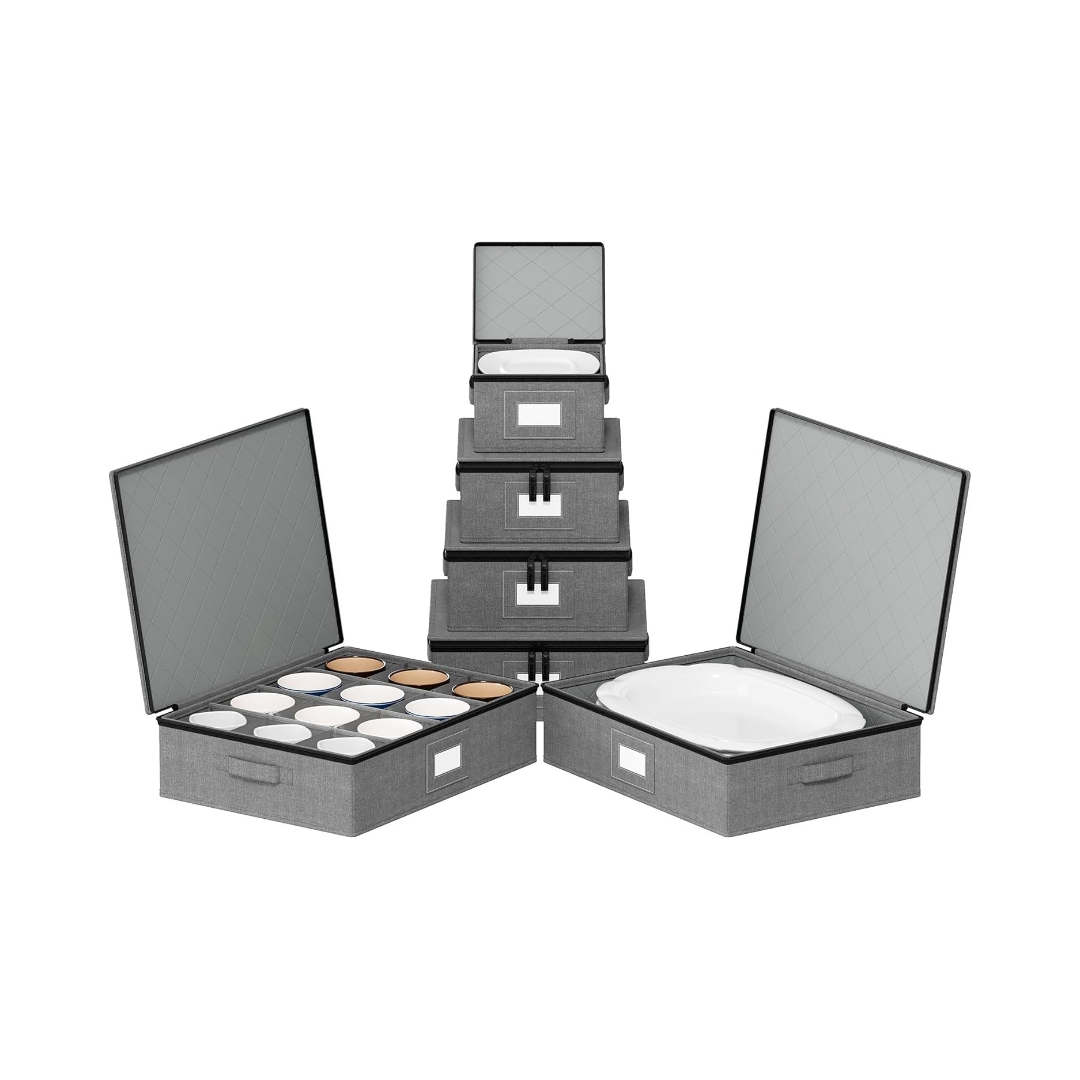 6 Pack Hard Shell China Storage Containers for Dishes and Mugs – SpaceAid