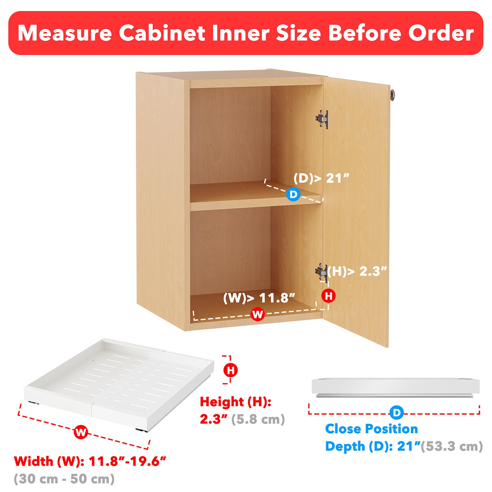 SpaceAid Adjustable No-Drill Adhesive Pull-Out Shelves for Cabinets White, 21