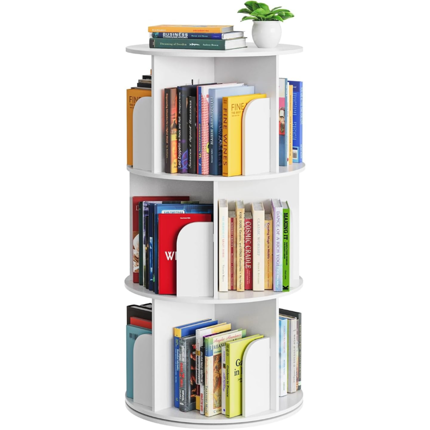 Cross Style 3 Tier Rotating Bookshelf