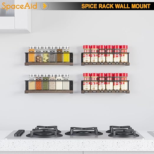 SpaceAid Wooden Wall Mount Spice Rack Organizer for Cabinet Door or ov