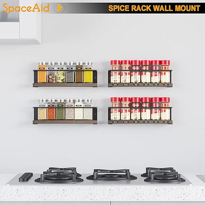 SpaceAid Wooden Wall Mount Spice Rack Organizer for Cabinet Door or over the Stove, 4 Pack