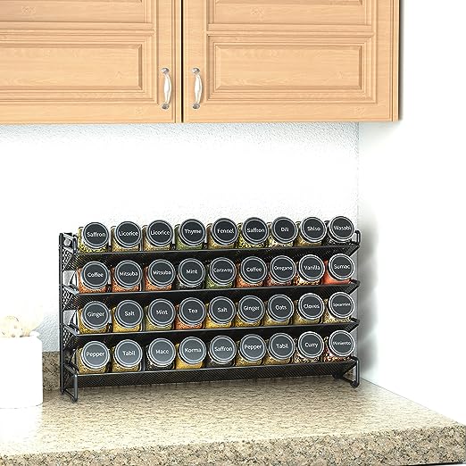 SpaceAid Spice Rack Organizer with 36 Empty Spice Bottles Black