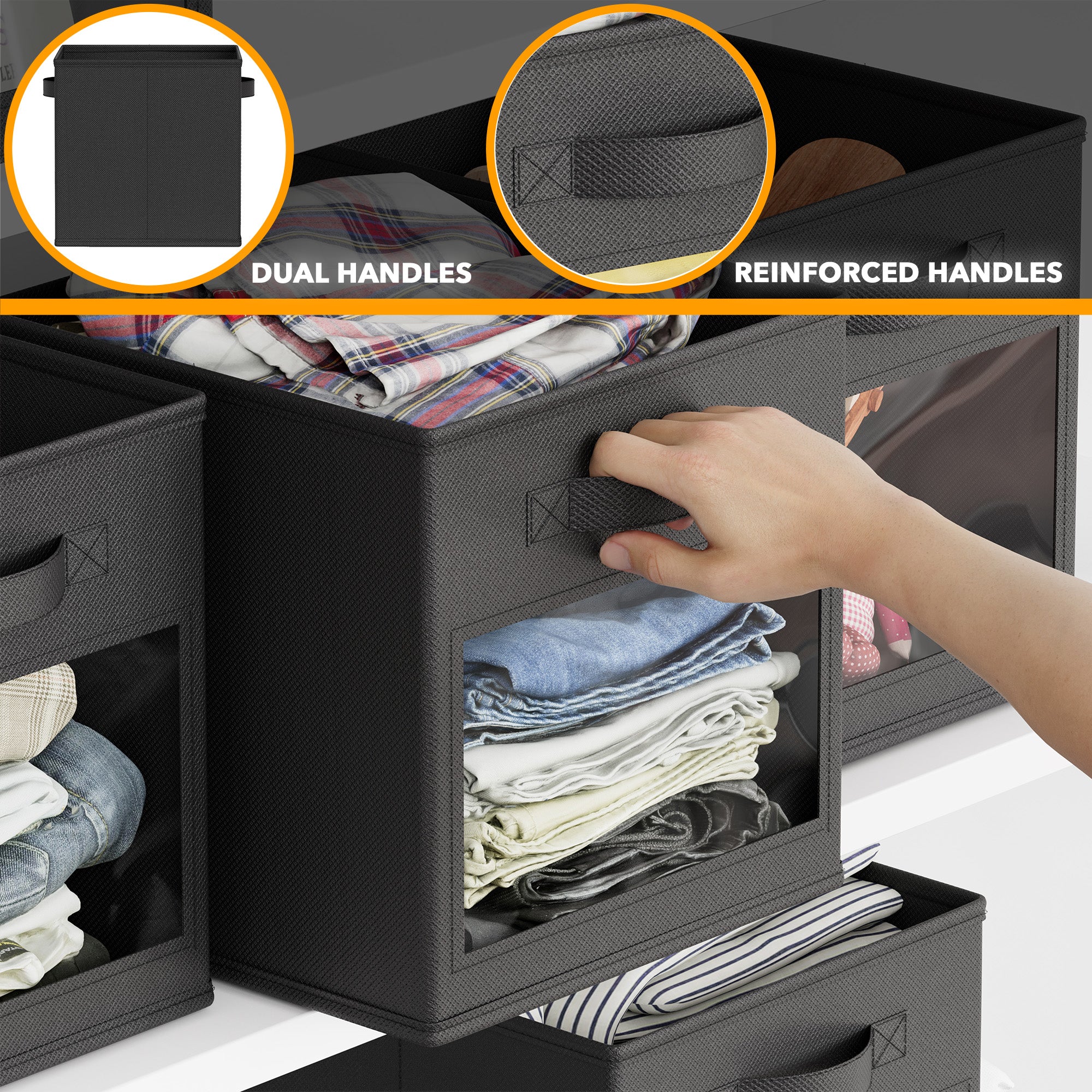 Cube Storage Baskets for Shelves Black