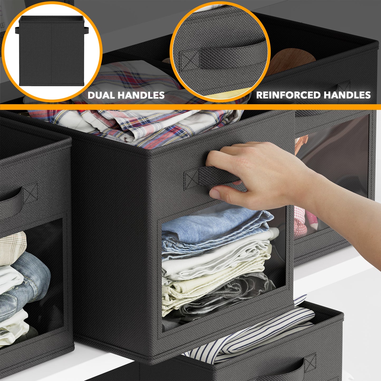 Cube Storage Baskets for Shelves Black