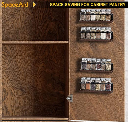 SpaceAid Wooden Wall Mount Spice Rack Organizer for Cabinet Door or over the Stove, 4 Pack