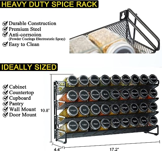 SpaceAid spice rack organizer with 36 empty spice bottles