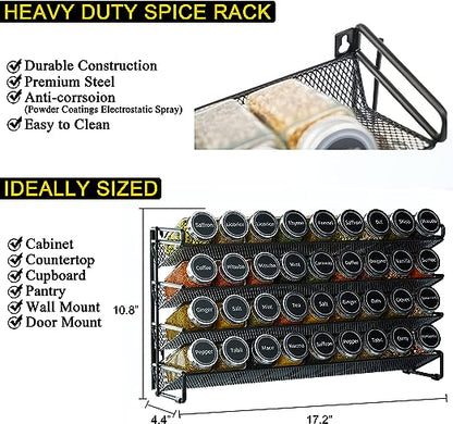 SpaceAid Spice Rack Organizer with 36 Empty Spice Bottles, Black