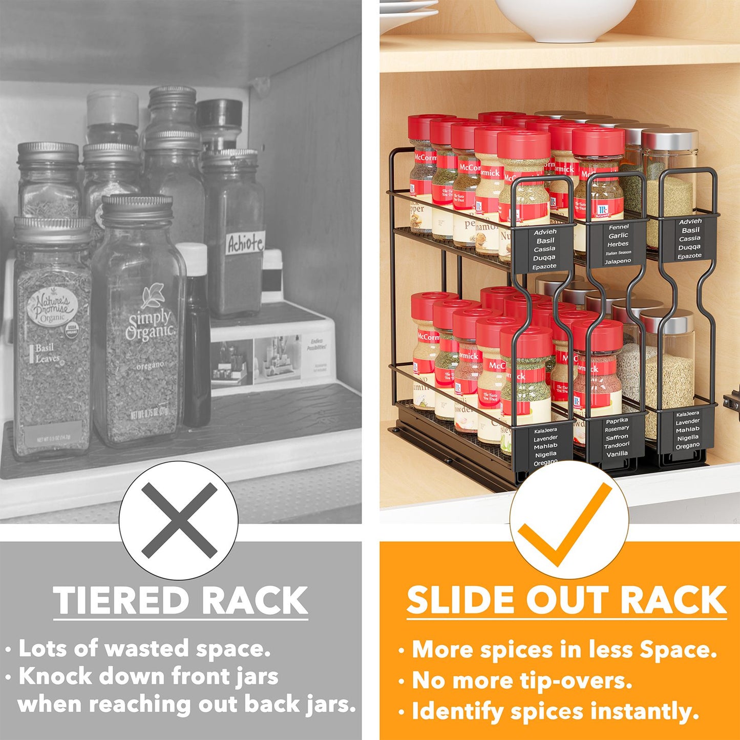 SpaceAid® 3 Drawers 2-Tier Pull Out Spice Rack Heavy Duty Slide Out Spice Cabinet Organizers
