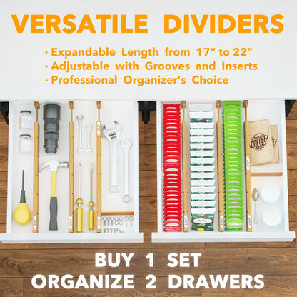 SpaceAid Bamboo Expandable Drawer Dividers with 6 Dividers and 12 Inserts (17-22 in)