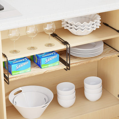 SpaceAid Open Kitchen Cabinet Shelf Organizers 2 Pack in Black and Natural, 16" Wide
