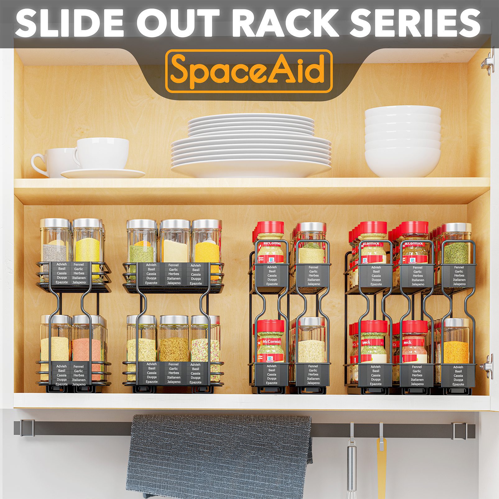 SpaceAid 4 Tier Bamboo Spice Rack Organizer for Cabinet, Kitchen Pantry  Spices Storage Rack for Cabinets Organization, Home Seasoning Tiered Can  Goods