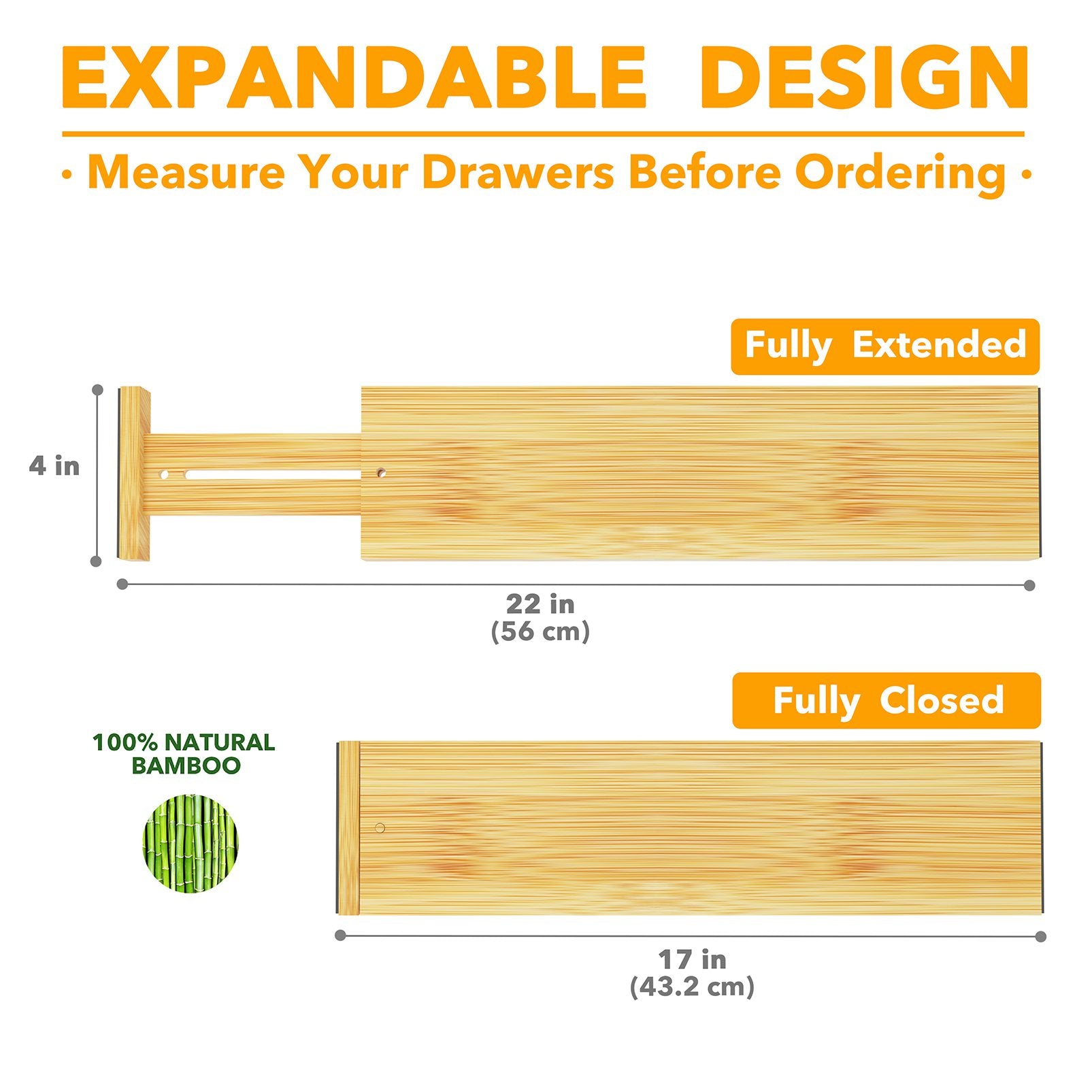 SpaceAid Bamboo Drawer Dividers with Inserts and Labels, Kitchen Adjustable Drawer Organizers, Expandable Organization for Home, Office, Dressers, 4