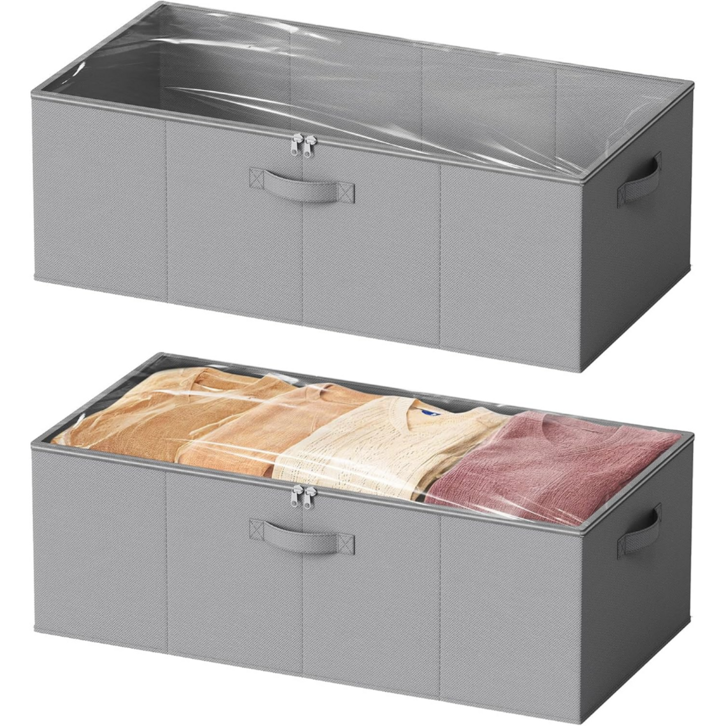 2 Pack 10" High Under Bed Storage Bins with Lids gray