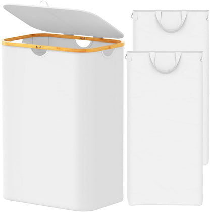 Double Laundry Hamper with Lid white