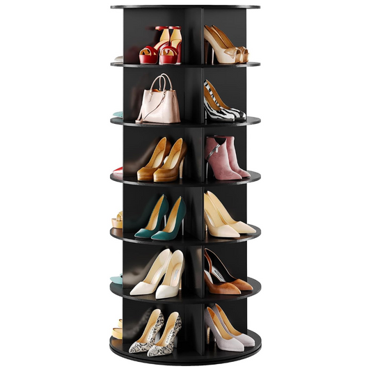 Black 6-Tier Revolving Shoe Rack for Closet