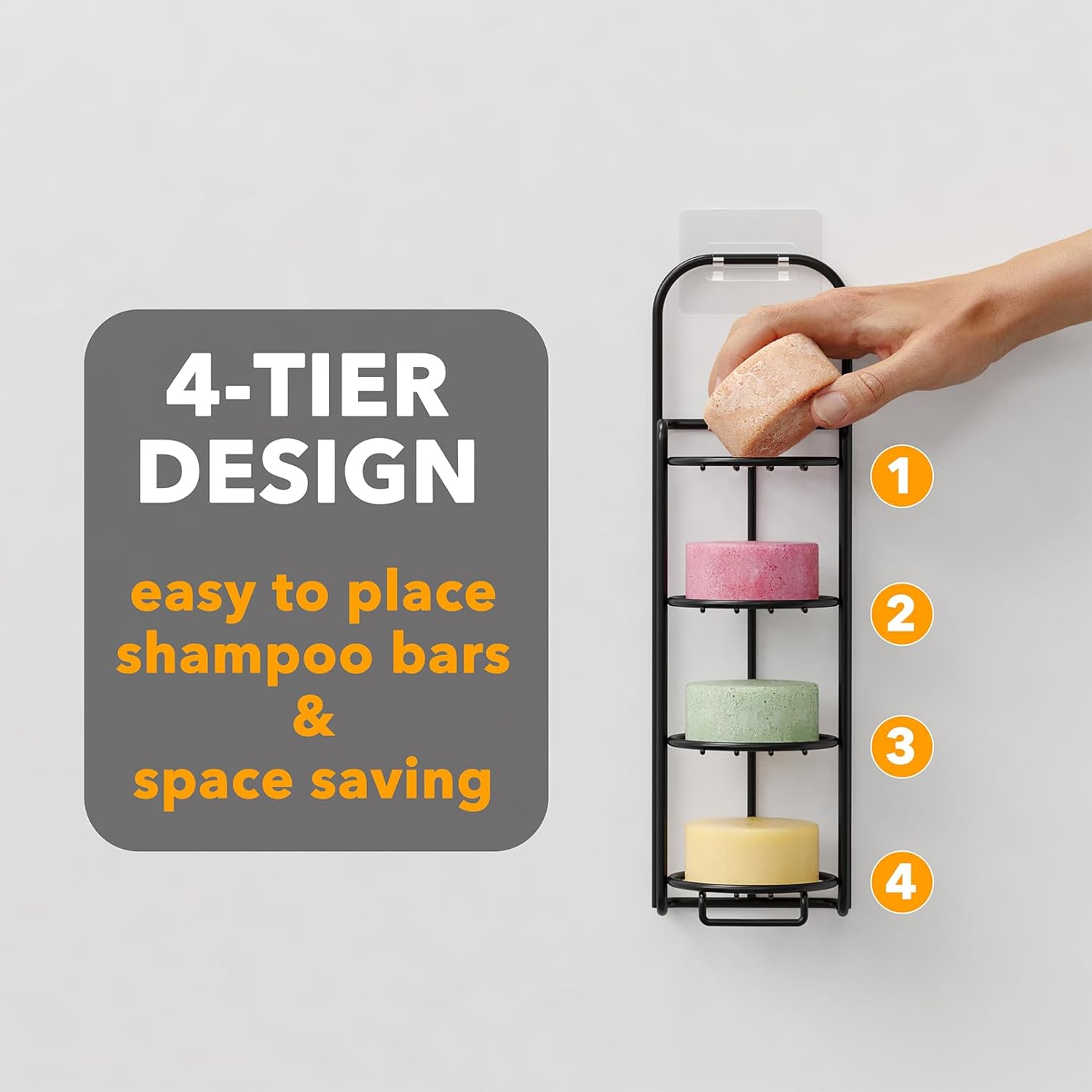 SpaceAid 4 Tier Shampoo Bar Holder for Shower, Self Draining Soap Bar Holders Caddy for Bathroom Wall and Kitchen Sink, Shampoo Bar Dish Rack