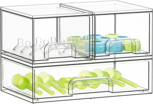 SpaceAid Baby Bottle Drawer Organizer – Stackable Clear Acrylic Station, 3 Pack, 2S1L, 7.8"H