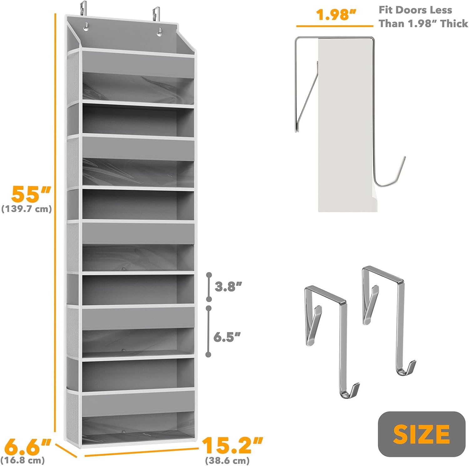 SpaceAid Over The Door Organizer with 5 Large Pockets and 10 Mesh Side Pockets