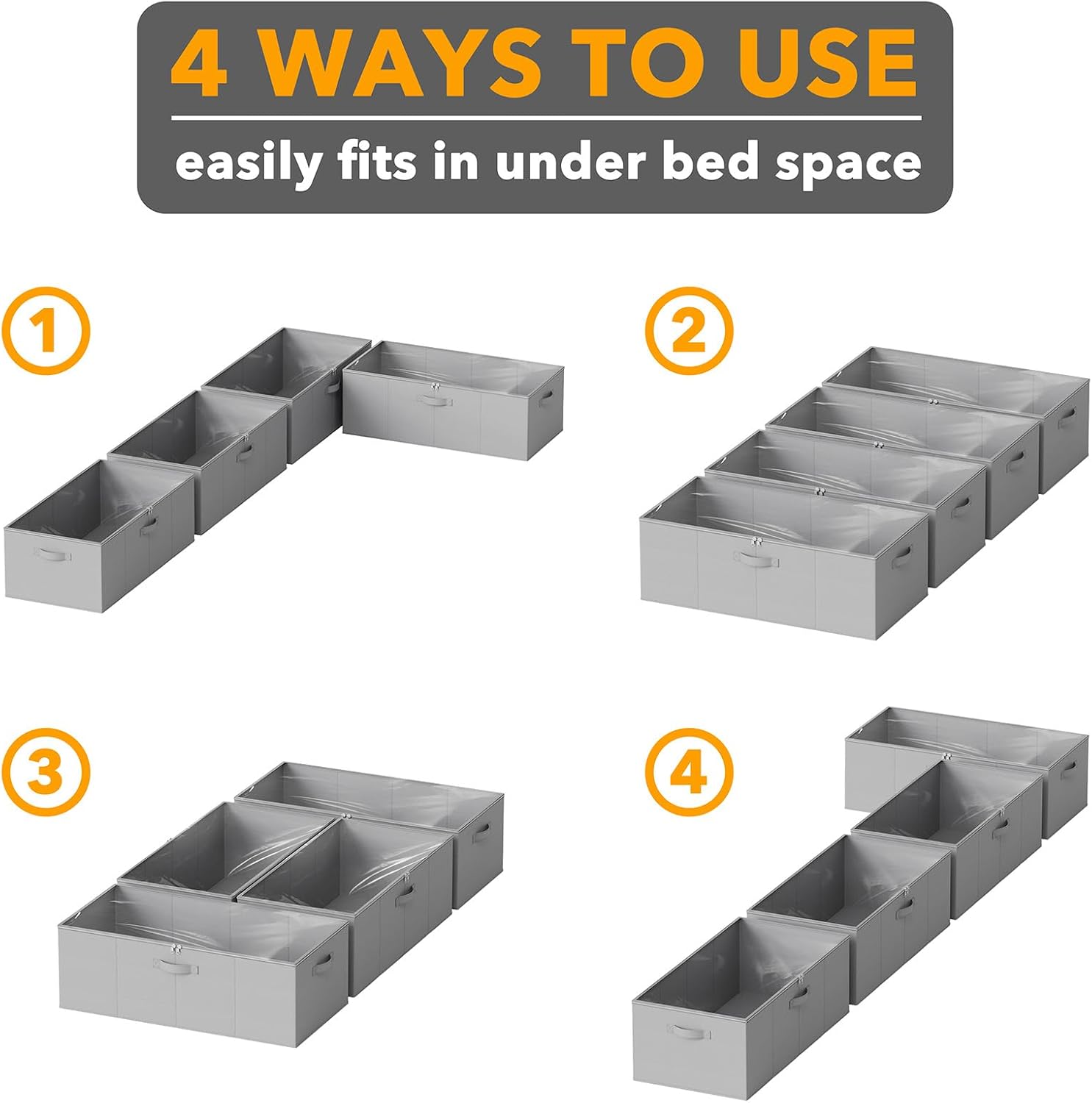 4 Pack 10" High Under Bed Storage Bins with Lids