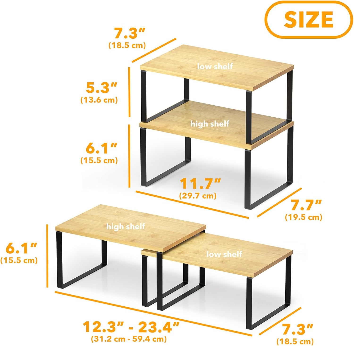 2 Pack Stackable Kitchen Cabinet Organizers Long